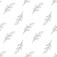 Seamless Pattern Elegant Outline Magnolia Leaves Small Design on White Background