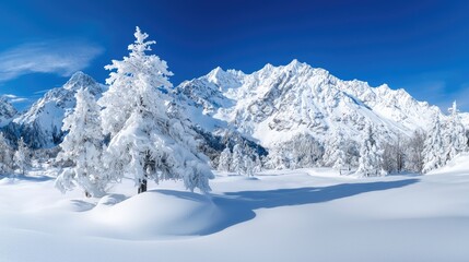 Fototapeta premium Snowy mountain landscape winter wonderland with snow-covered trees
