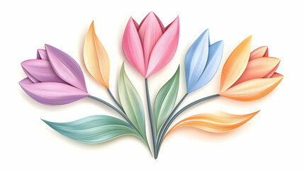 Pastel tulips bouquet, spring floral arrangement, white background, greeting card design