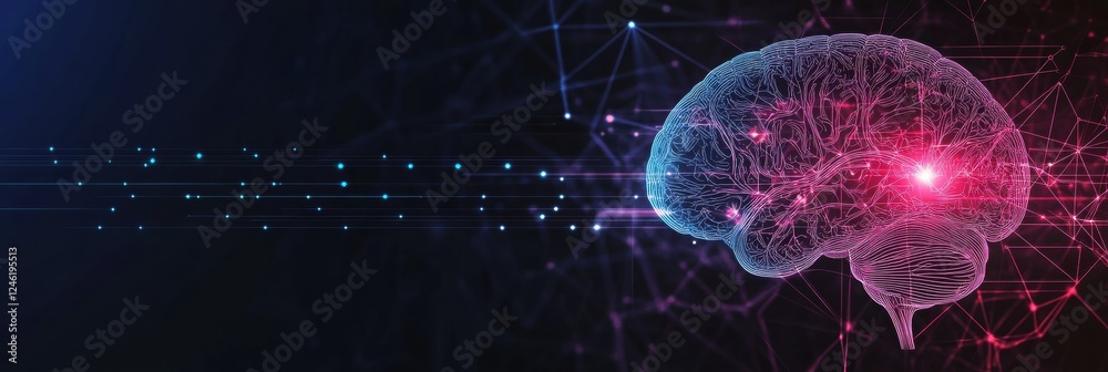 Aufkleber Scientific depiction of glowing neuron pathways in the brain highlights the complexity of the nervous system and its functions. Generative AI
