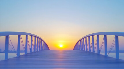 Obraz premium Sunrise over a tranquil white arched bridge