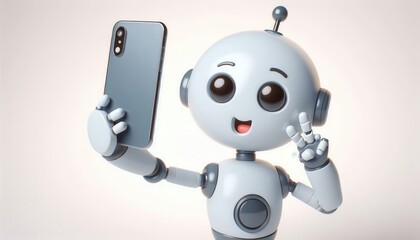 Robot taking a selfie digital studio illustration fun environment close-up view technology concept
