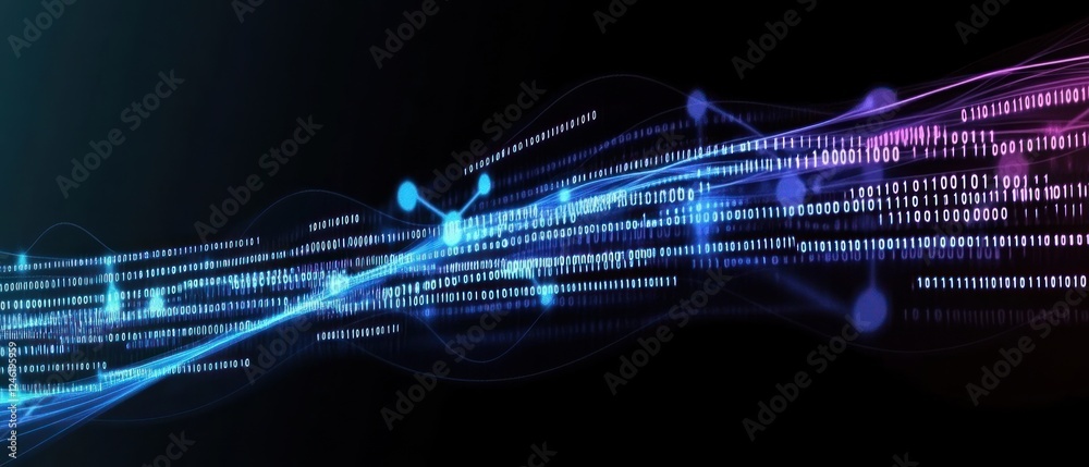 Poster abstract digital wave with binary code on a dark background