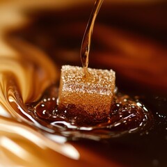 Obraz premium Sweet harmony of sugar cube dissolving in rich coffee syrup at dawn