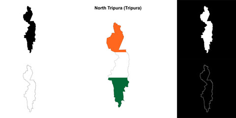 North Tripura district (Tripura) blank outline map set