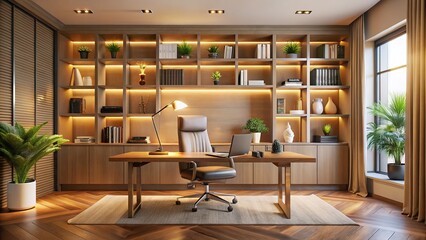 Long exposure captures a modern, clean workspace.
