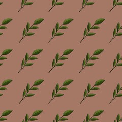 Seamless Pattern Magnolia Leaves Small Design on Mocha Mousse Background