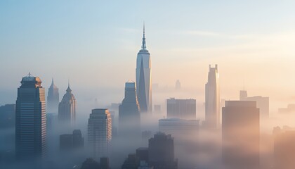 Obraz premium New York City Skyline Pierced by Foggy Sunrise