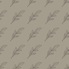 Seamless Pattern Outline Magnolia Leaves Small Design on Pastel Gray Background