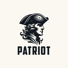Classic Continental American Patriot Face Silhouette. Vintage United States Revolution War Army Soldier with Tricorn Hat Illustration Logo Design