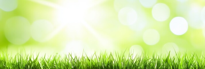 Obraz premium Vibrant Green Grass with Sunlight and Bokeh Effect, Ideal Spring or Summer Background
