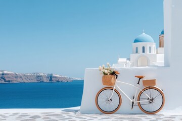 Scenic view of bicycle overlooking santorini coastline © Papukos