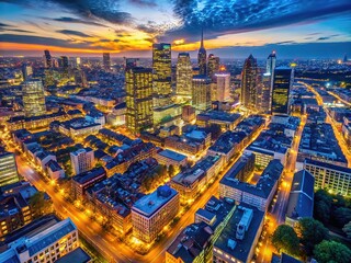 Fototapeta premium Night City's skyline: breathtaking aerial views from above.