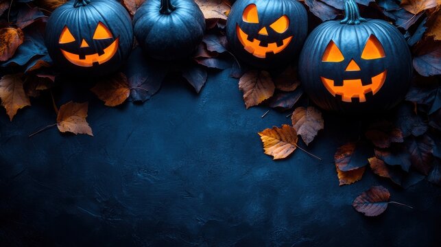 halloween background with pumpkins and autumn leaves halloween concept copy space