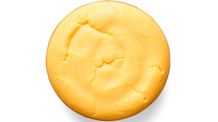 Freshly baked sponge cake isolated on white background, top view. Generative AI