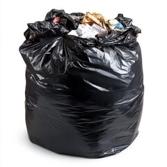 Overflowing trash bag, studio shot, white background, waste disposal (3)