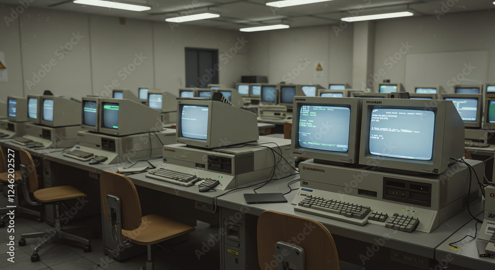Wall mural retro computer lab: a glimpse into the past of computing technology