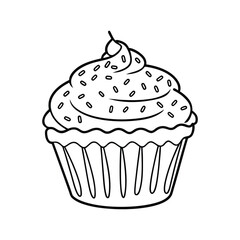 Simple Line Art Illustration of a Delicious Cupcake coloring page for kids. KDP