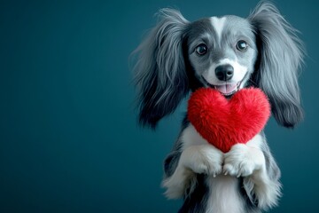Ad graphic pattern. Cute afghan hound with fluffy red heart - symbol of love, funny greeting card. Afghan hound - my cherished dog. Adorable valentine's day animals. Pet photography.
