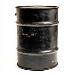 Black metal drum studio shot, white background, industrial