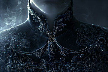 Velvet cloth with intricate embroidery, highlighted by soft, glowing light effects.