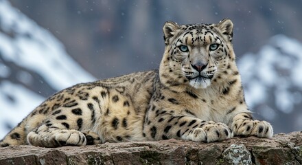 Majestic Snow Leopard Resting on a Rocky Outcrop
