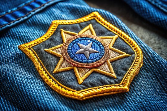 Realistic police patches, badges, and tactical gear.  High-quality close-up details.  Modern and vintage designs.  Embroidered emblems and pins.