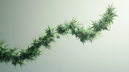 Obraz premium A floating cannabis plant shaped like an upward-trending line on a soft gradient background symbolizing growth and natural progress 