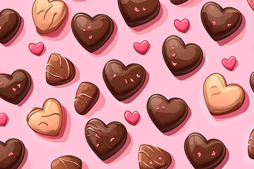 Fototapeta premium A playful pattern of heart-shaped chocolates on a pink background, perfect for Valentine's Day.