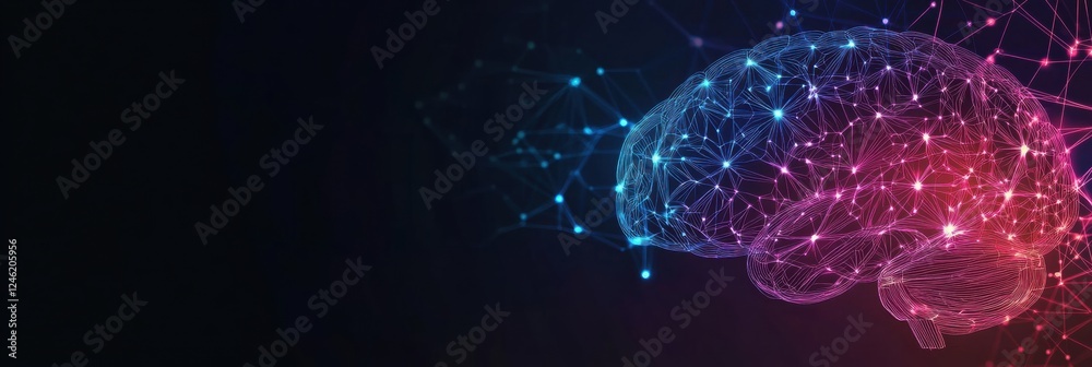 Poster scientific depiction showing intricate brain structure and glowing neuron pathways with electrical p