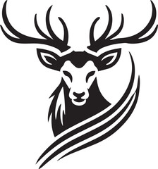 Majestic Deer with Intricate Antlers &ndash; Bold Black and White Tribal-Style Vector

