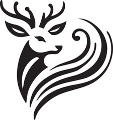 Majestic Deer with Intricate Antlers – Bold Black and White Tribal-Style Vector

