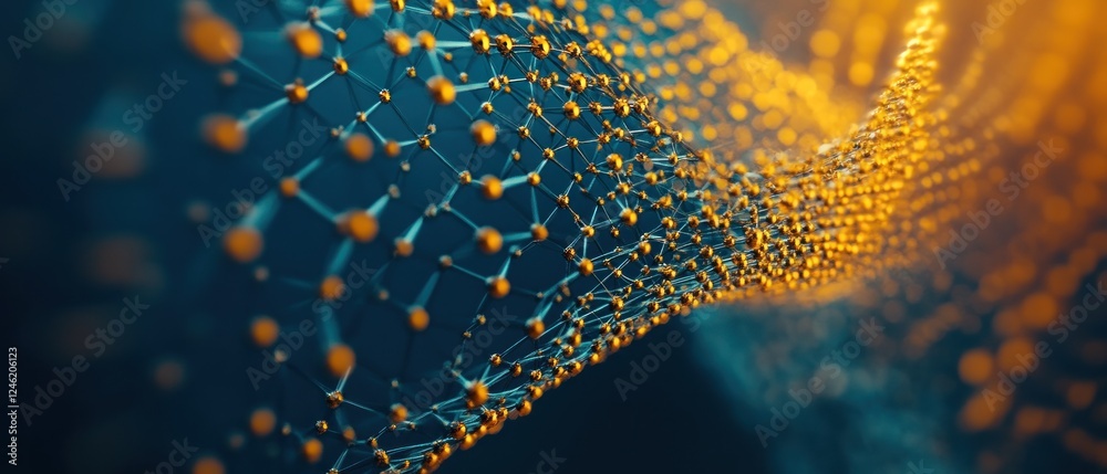 Poster abstract representation of interconnected nodes and particles