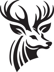 Majestic Deer with Intricate Antlers – Bold Black and White Tribal-Style Vector

