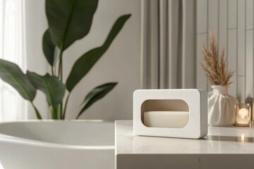Fototapeta premium Stylish White Soap Dispenser in a Modern Bathroom