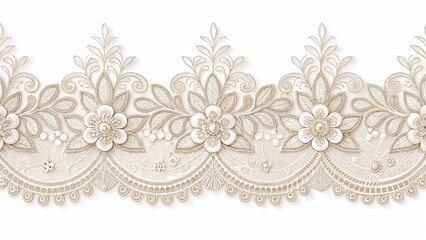 Elegant lace wedding border with intricate floral patterns and delicate embroidery in soft ivory tones