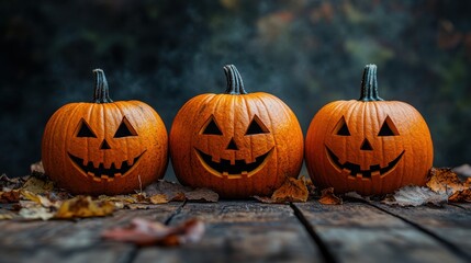 halloween pumpkin on wooden background with copy space halloween concept