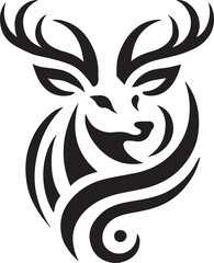 Majestic Deer with Intricate Antlers – Bold Black and White Tribal-Style Vector

