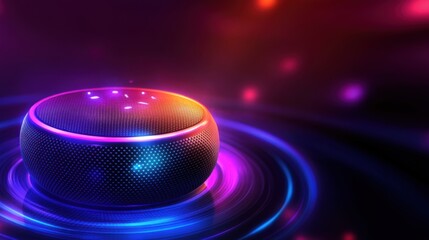 Colorful Smart Speaker with Light Effects in Futuristic Setting