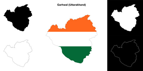 Garhwal district (Uttarakhand) blank outline map set