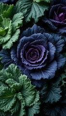 Artistic arrangement showcasing ornamental cabbages in shades of green and purple