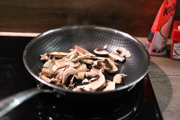 food view colorful food being prepared in a pan, home cooking, peppers, chicken, onions,
