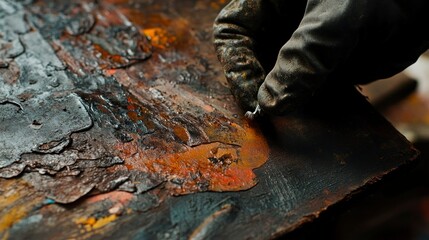 Artistic exploration of textured worn leather artisan workshop photography indoor close-up craftsmanship