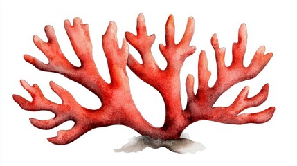 Obraz premium Watercolor Red Coral Branch Isolated on White Background
