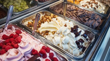 Delicious Gelato Flavors Displayed In Metal Trays