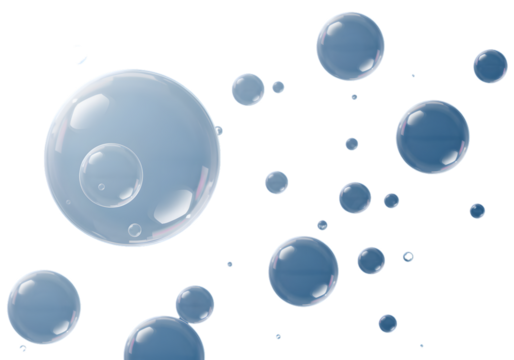 Abstract depiction of floating blue bubbles, representing purity, hydration, and science with a focus on clean, fluid, and refreshing designs.