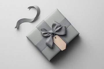 Elegant Grey Gift Box with Ribbon and Tag