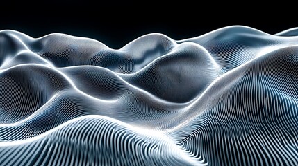 Abstract waves, dark background, digital art, tech concept