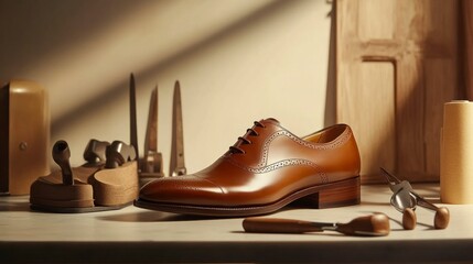 Artisan shoemaking tools display workshop product photography minimalistic style close-up craftsmanship focus
