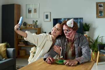 Wife Taking Selfie With Her Undead Husband On His Birthday